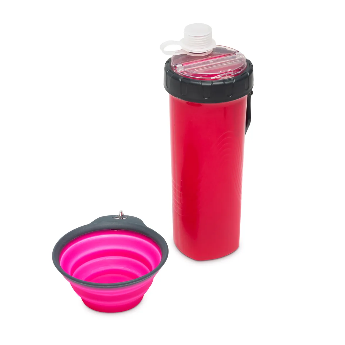 Bol pliabil pentru caini cu sticla apa, 350 ml, roz - imagine 3