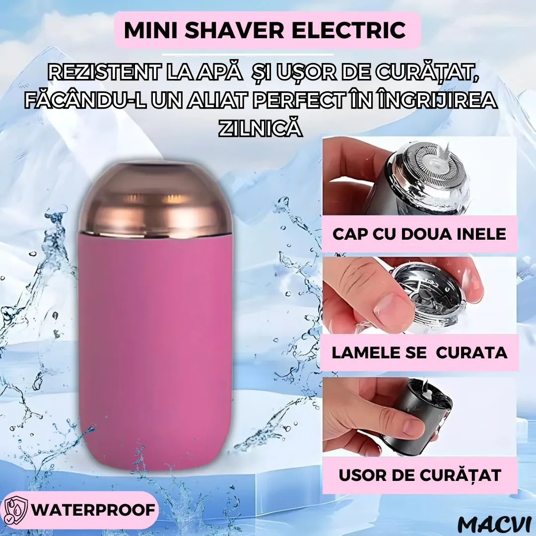 Mini aparat de ras portabil Macvi®, Depilare rapida si eficienta, incarcare USB, autonomie 60 minute, Roz - imagine 2