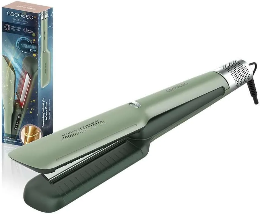 Aparat de indreptat parul cu aer cald Cecotec Air Lisse Olive, 600W, Uscare si Indreptare Simultana, Ioni Negativi, Keratina si ulei de argan, 3 moduri, 3 trepte de temperatura si 3 viteze