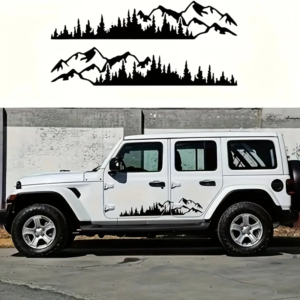 Set 2 stickere autoadezive pentru vehicule Off Road, model „Forest & Mountains”, dimensiune 100 x 20 cm, culoare Neagra