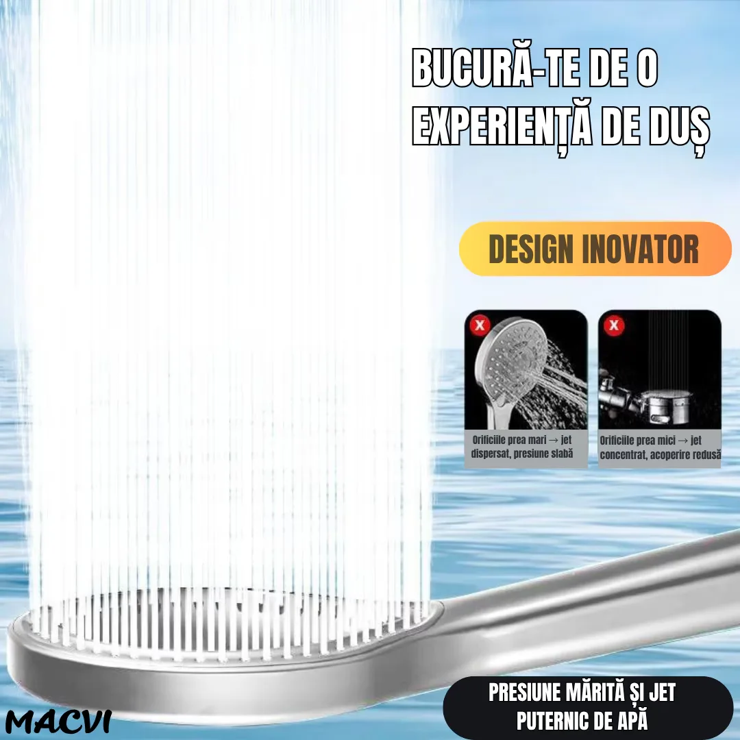 Cap de dus Macvi® cu jet reglabil, flexibilitate versatila, moduri multiple de pulverizare, finisaj argintiu - imagine 5