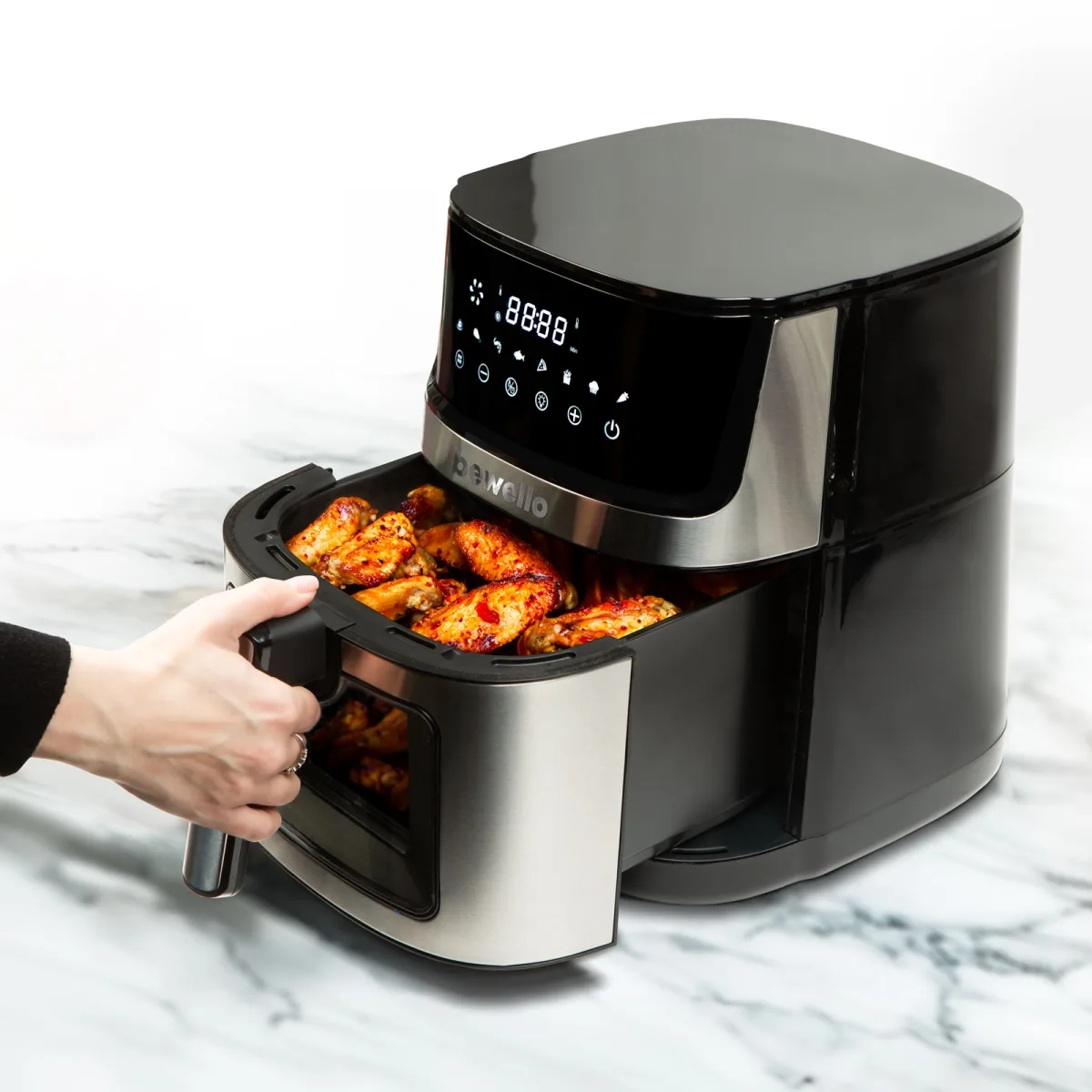 Air fryer XXL 7.5L, 2000W, incalzire sus jos, fara ulei, fereastra vizualizare, negru, gatire sanatoasa