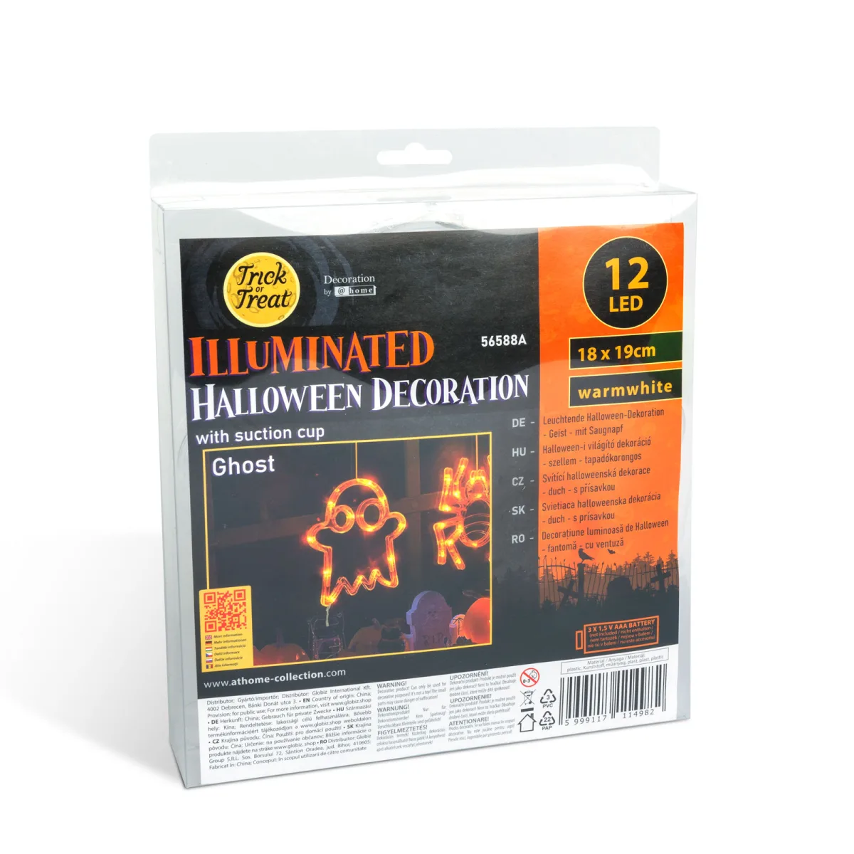 Decor lumini Halloween, fantoma, ventuza, 12 LED, 20x18,5 cm, plastic, alb cald, baterii - imagine 3