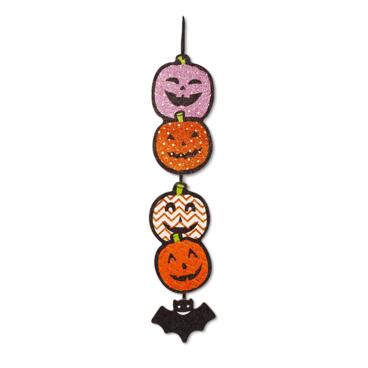 Decor Halloween, dovleac agățabil, lemn MDF, 62 x 13 cm, portocaliu, mov, negru, sclipitor - imagine 2