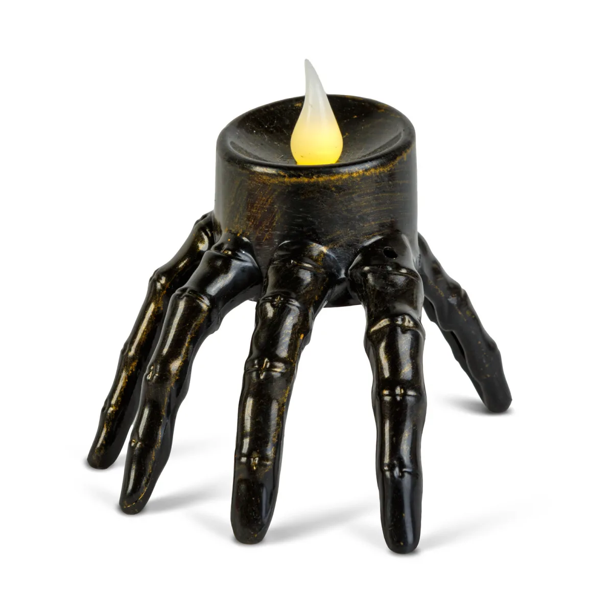 Lumanare LED decorativa Halloween, mana de schelet, 9 x 7,5 x 7,5 cm, negru - imagine 2
