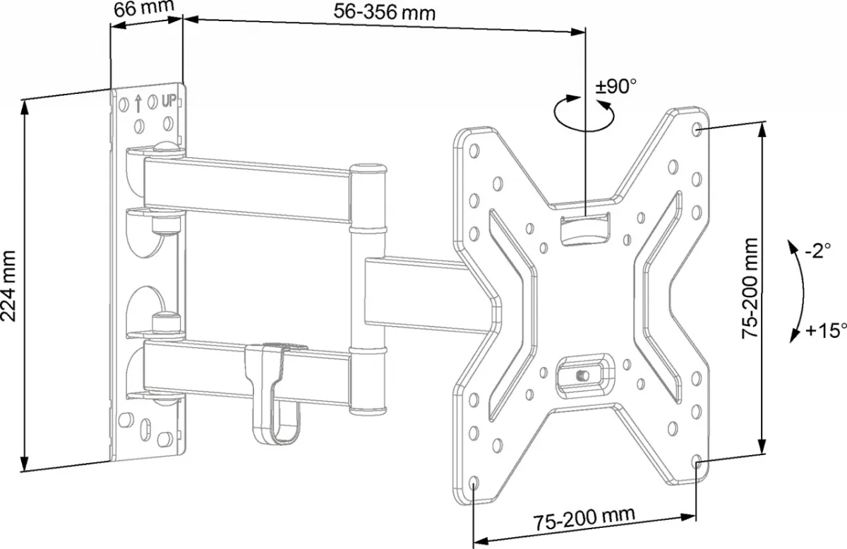 Suport TV de perete ECG LD 174201, 17"- 42" (43 - 106 cm), rotire 90° si inclinare 2°-15°, 25 kg, VESA - imagine 5