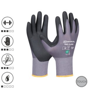 Gebol 709534_09, Manusi de protectie Top Flex, din nylon si elastan, acoperire din spuma de nitril, uz profesional, marimea 9/L