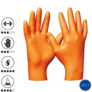 Gebol 709668, Set 50 de manusi de protectie Orange Nitril Ultra Grip, din nitril, uz profesional, marimea 8/M