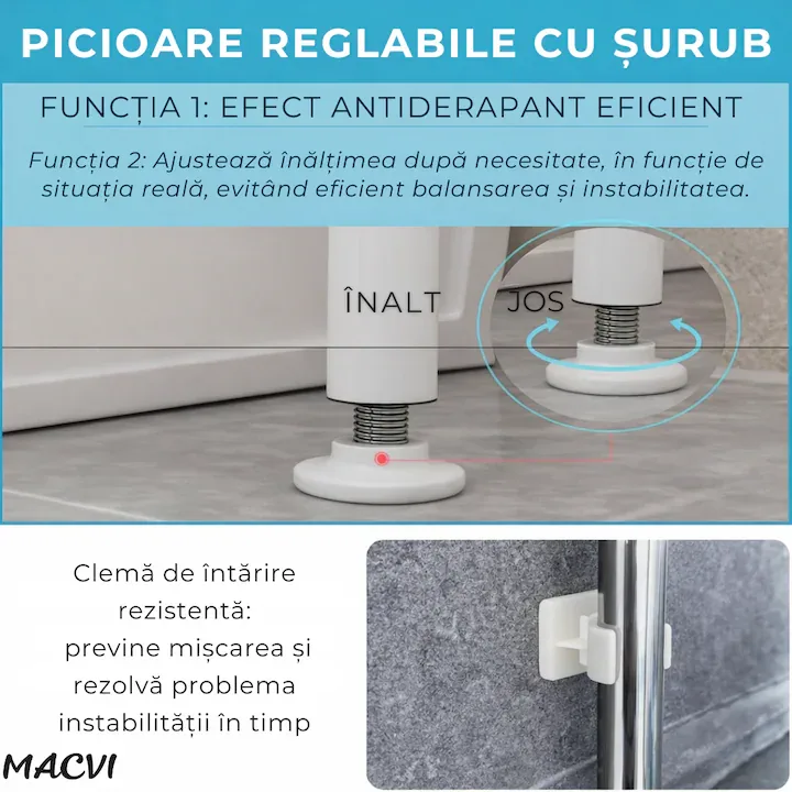 Organizator Multifunctional Macvi® pentru Baie, Toaleta sau Masina de Spalat, Suport pentru Detergenti, Prosoape si Accesorii de Igiena, Design Compact si Montare Rapida - imagine 3