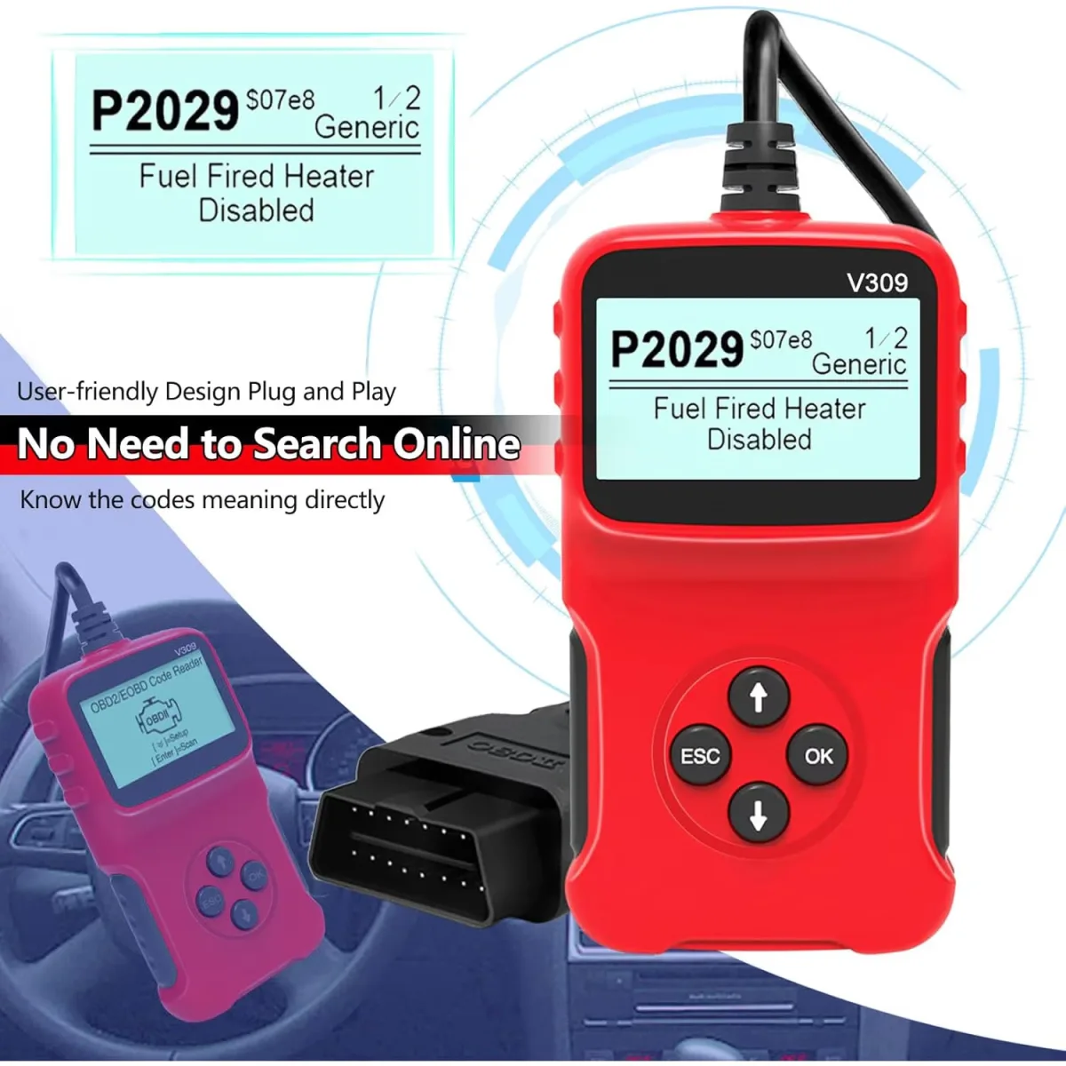 Tester auto MACVI OBD2 V309, citire/sterere coduri DTC, ecran LCD mare, plug and play - imagine 5