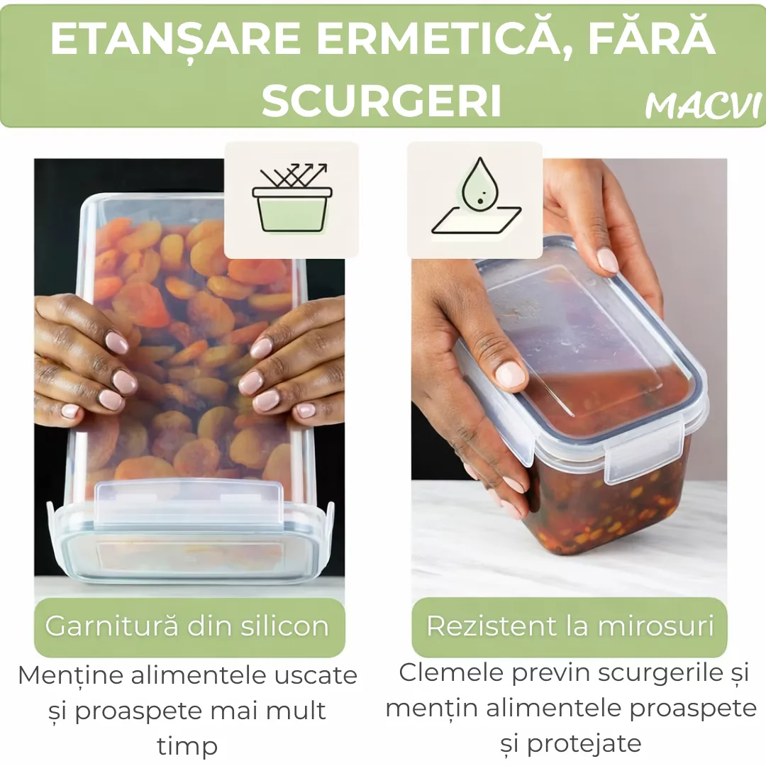 Set 28 organizatoare/recipiente Macvi® pentru depozitare alimentara, etanse, design minimalist, fara BPA, stocabile, cu etichete si lingurite incluse - imagine 3