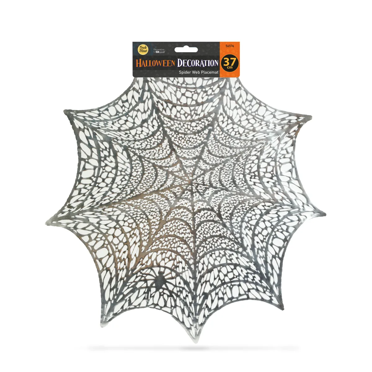 Decor Halloween, suport paianjeni, argintiu, Ø37 cm, plastic, masa, ornament, panza de paianjen - imagine 3