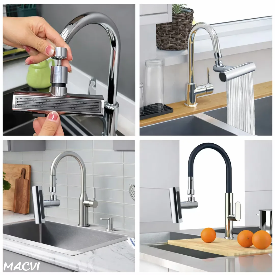 Baterie de bucatarie Macvi® 4 in 1 cu cascada, pivotanta 360°, robinet extensibil multifunctional din otel inoxidabil 304, rezistent la coroziune si uzura - imagine 4