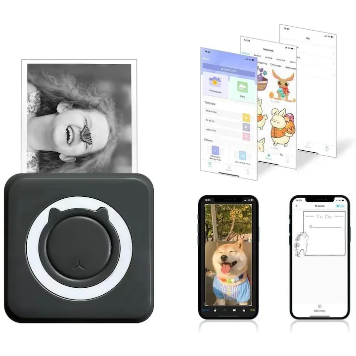 Imprimanta Termica Portabila MACVI, Bluetooth, Negru, 1200 mAh, Set 10 Role Hartie 57x25 mm - imagine 5
