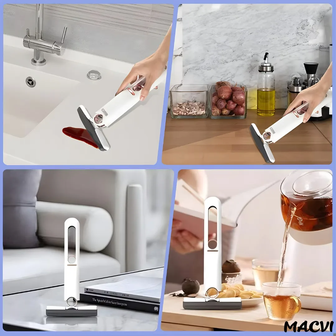 Mini Mop Macvi® pentru Curatarea Suprafetelor si Geamurilor, Sistem de Storcere Buretel, Rotativ, Portabil, 29 cm, Alb - imagine 5