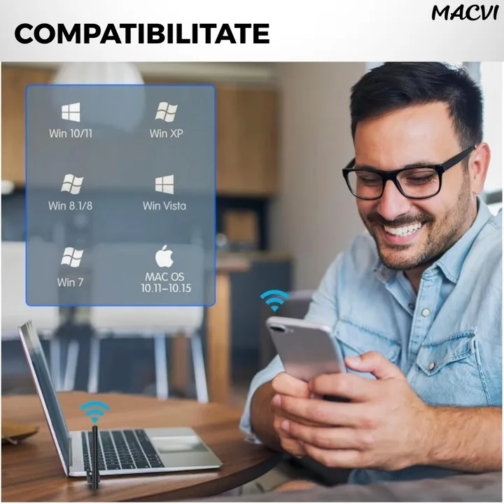 Adaptor wireless Macvi® usb 3.0 dual band 2.4 si 5 ghz 1200 mbps cu antene externe compatibil windows linux mac - imagine 4