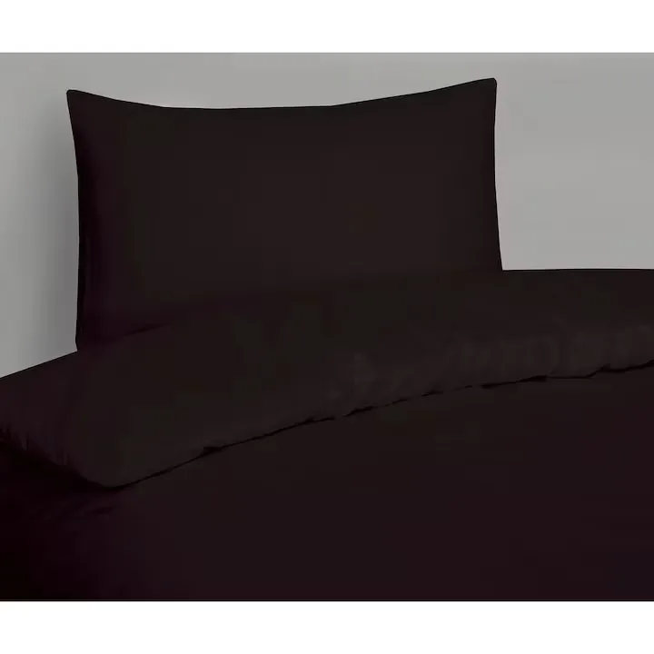 Lenjerie de pat Macvi®, 2 persoane, 3 piese, husa pilota + 2 fete perna, bumbac satinat 100%, 205TC, negru - imagine 2