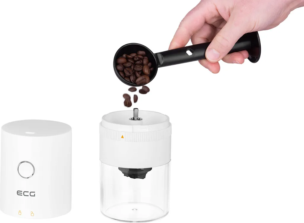 Rasnita de cafea electrica portabila ECG KM 150 Minimo, incarcare USB, 3,7 volti, 13 W, 30 g, culoare alba - imagine 6