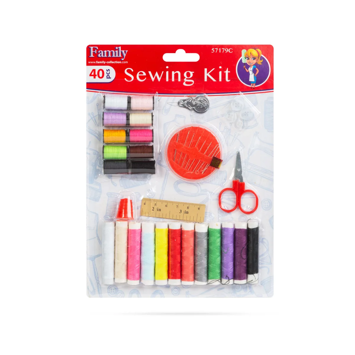 Set cusut 40 piese, ata, ace, foarfece, metru, kit croitorie complet, portabil