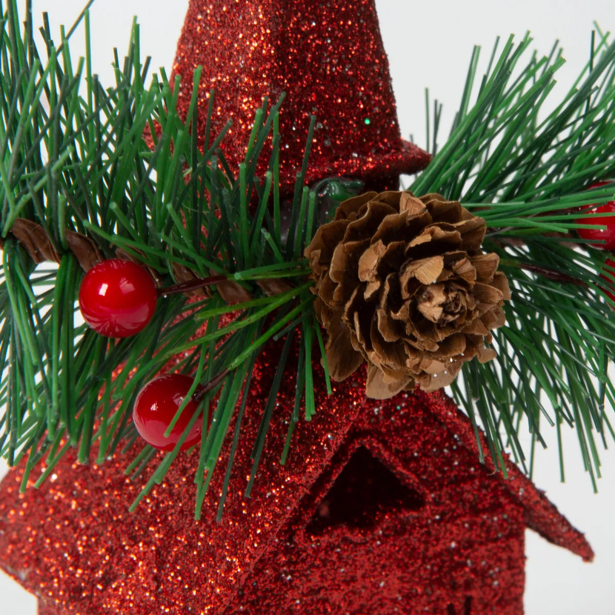 Decoratiune brad bisericuta rosie cu glitter, 16 cm - imagine 3