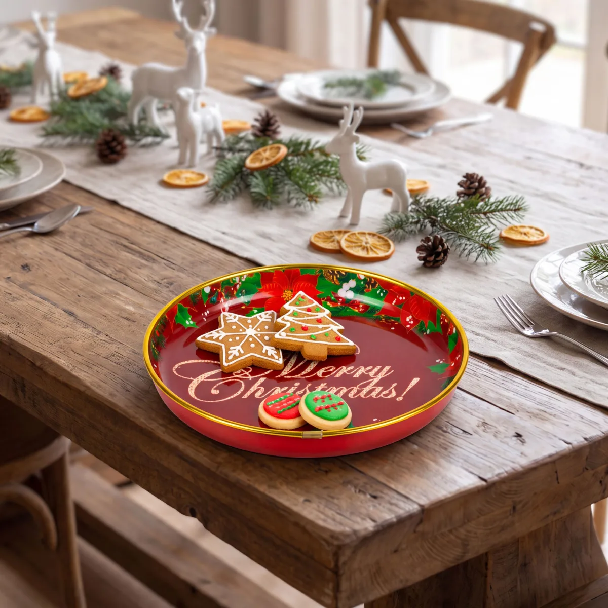 Farfurie de Craciun, plastic, „Merry Christmas”, 22 cm - imagine 4