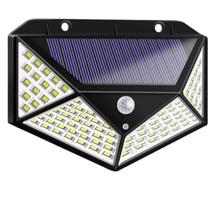 Lampi Solare Macvi® cu 100 LED-uri, Panou Solar si Senzor de Miscare, Iluminare Unghi Larg 270°, IP65, 600 Lm