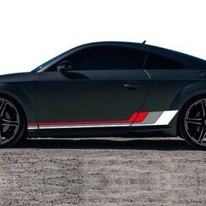 Set 2 stickere autoadezive Tuning, model „Racing Stripes V2”, dimensiune 180 x 16,5 cm, culoare Alb + Gri + Rosu