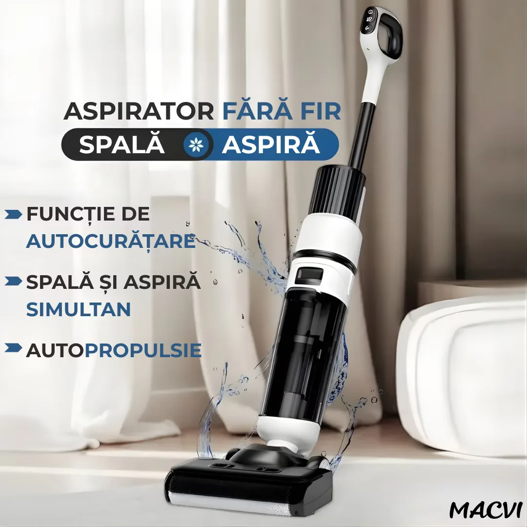 Aspirator Vertical cu Spalare Macvi® OZ01 Pro Fara Fir Autocuratare, Dezinfectare Apa, Putere 12000Pa, Autonomie 60 Min Ecran LED 2 Rezervoare - imagine 4