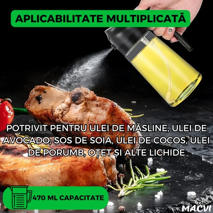 Sticla dozatoare ulei Macvi® 2 in 1, 470ml, cu pulverizator si turnare, control precis, sticla termorezistenta - imagine 2