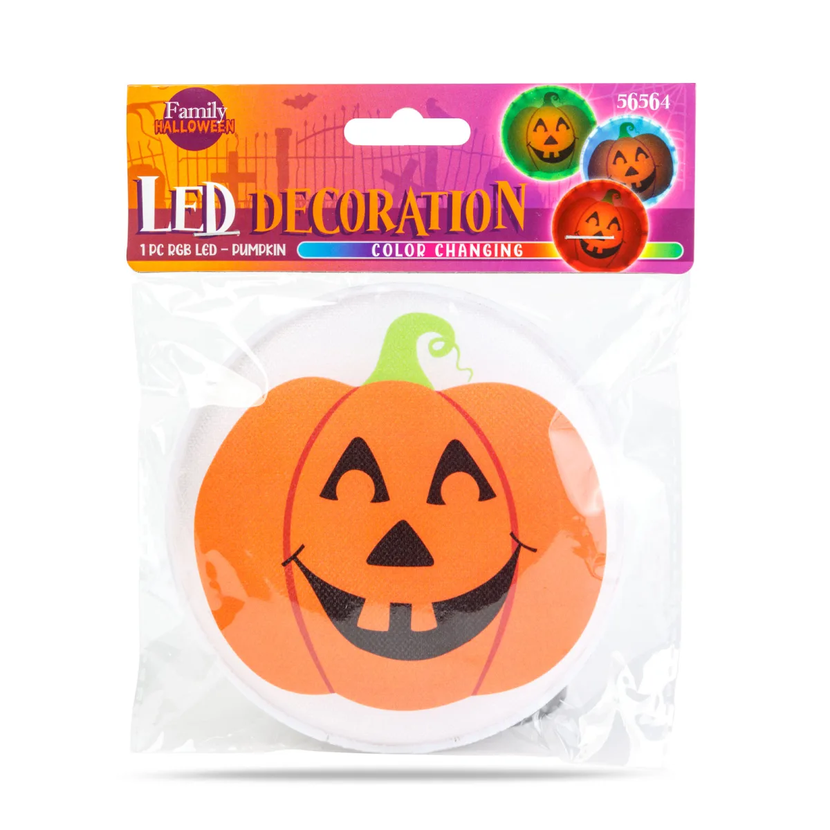 Decor Halloween LED RGB, dovleac autoadeziv, 12x4 cm, functionare baterie, sclipitor, portabil - imagine 3