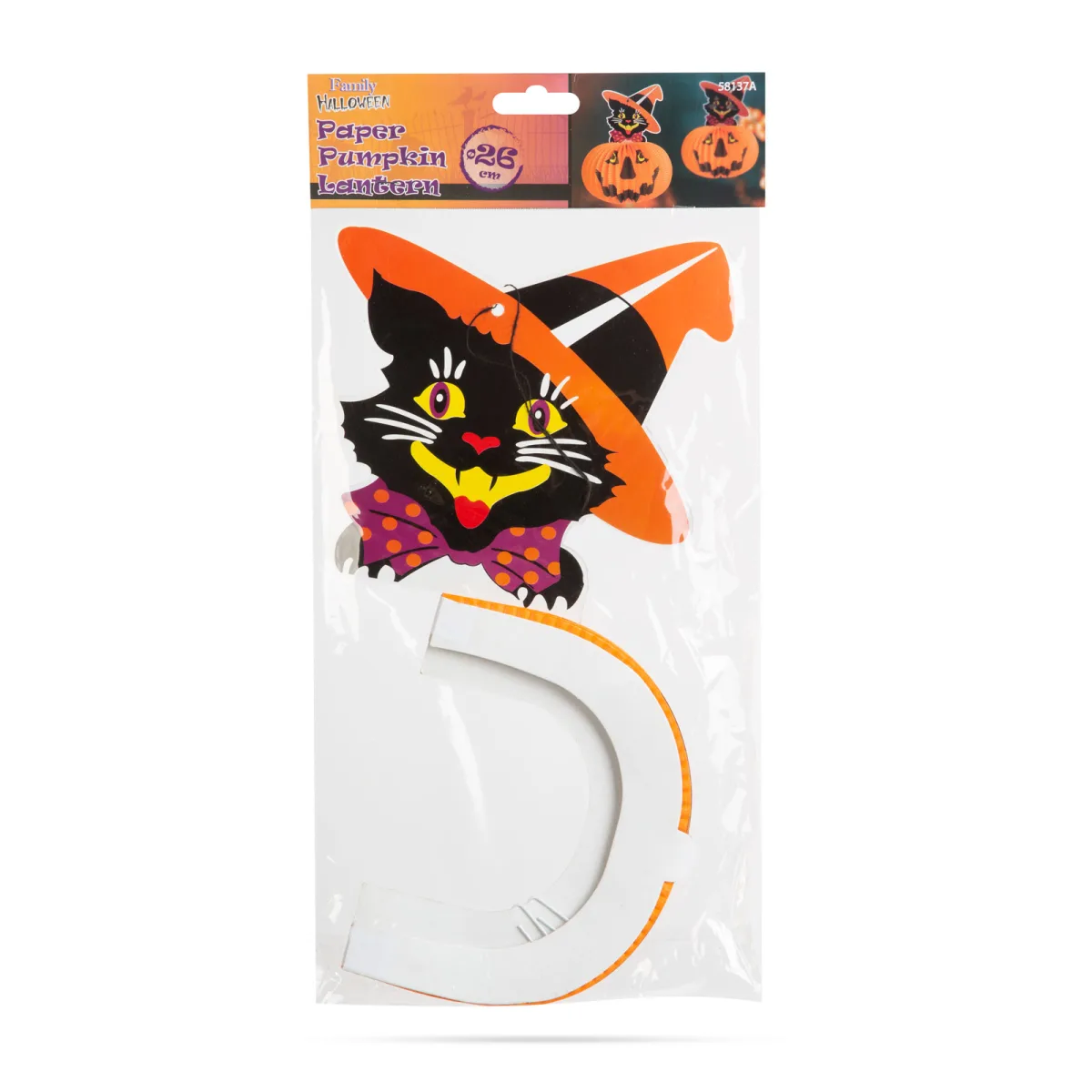 Lanterna Halloween dovleac cu pisica, 26 cm - imagine 3