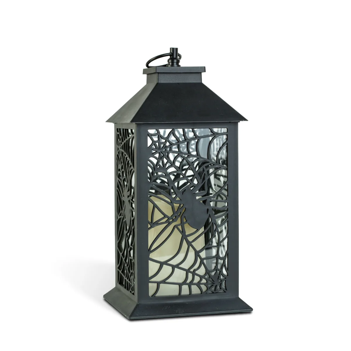 Felinar LED decorativ Halloween, model paianjen, efect flacara, 30 x 14 cm, negru - imagine 2