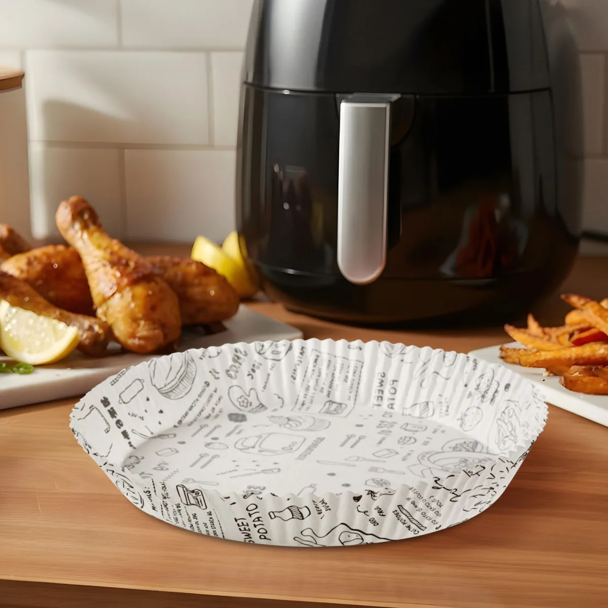 Hartie de copt air fryer rotunda 23 cm, 50 buc, antiaderenta, rezistenta 220°C