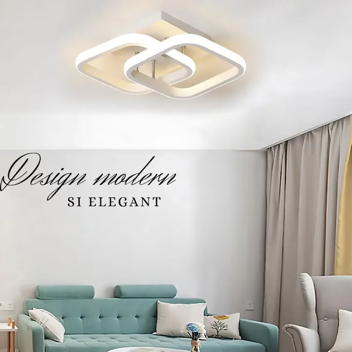 Lustra LED Macvi® 22W Design Modern cu Patrate Alb Acril Metal 29x19x9 cm pentru Living Dormitor - imagine 4