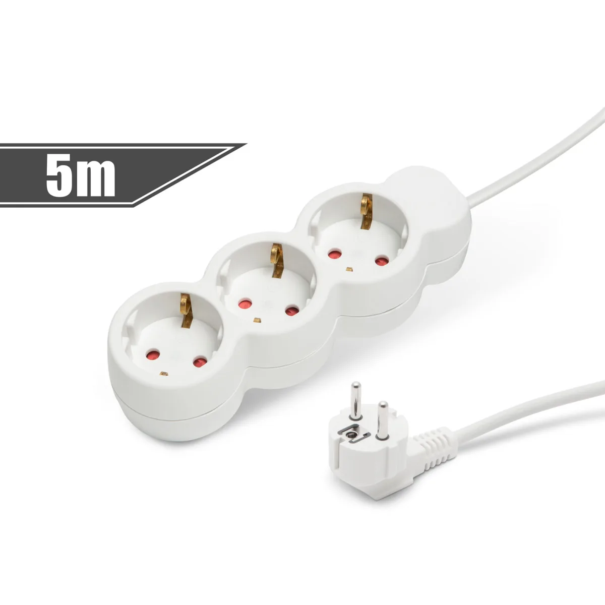 Prelungitor 3 prize Schuko, 5m, 16A, protectie copii, cablu 3x1.5mm, alb