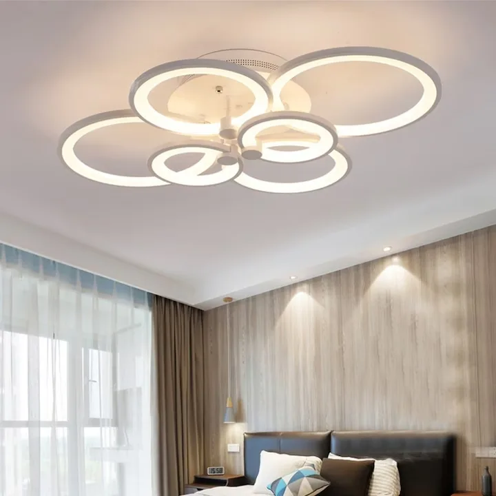 Lustra LED Smart Macvi® 6 Cercuri 160W Telecomanda Aplicatie Telefon Dimabila Lumina Calda Rece Neutra 70x58 cm - imagine 3