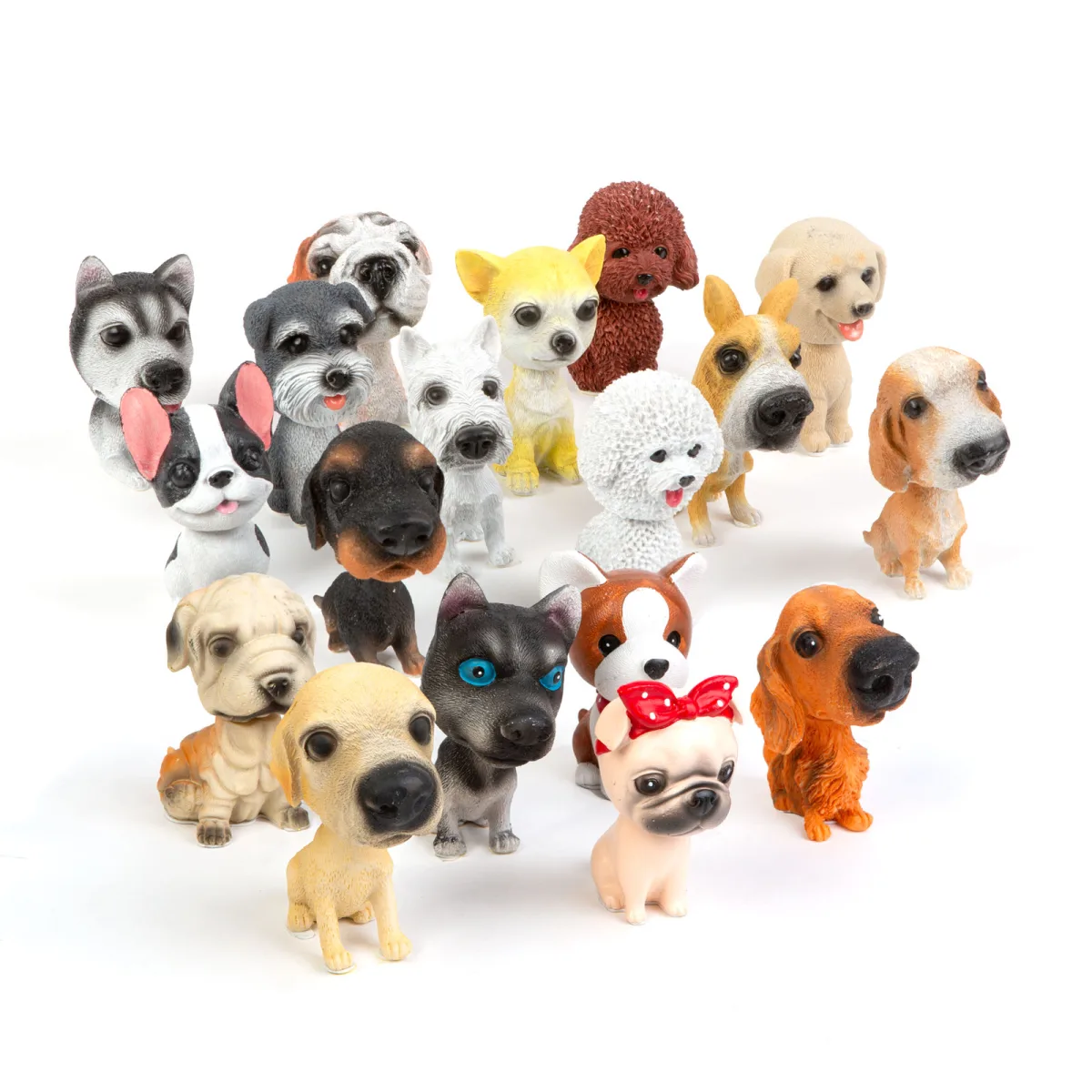 Figurina catel auto cap oscilant, decor bord masina, 10 cm, bobblehead, multicolor