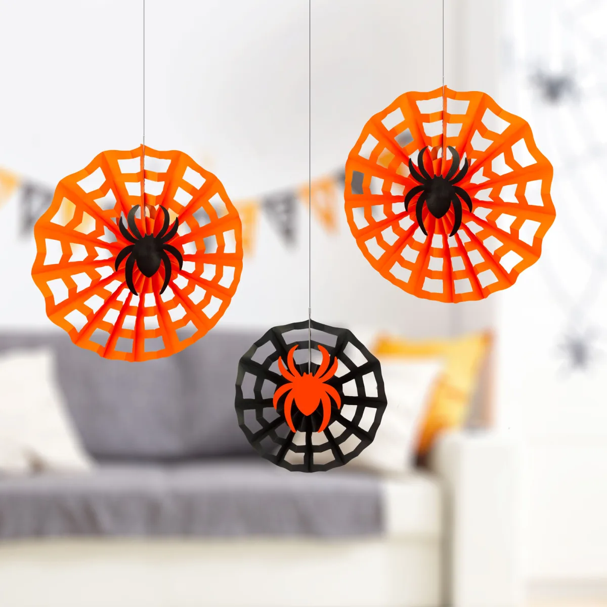 Decor Halloween, set panza de paianjen, hartie, 30/40 cm