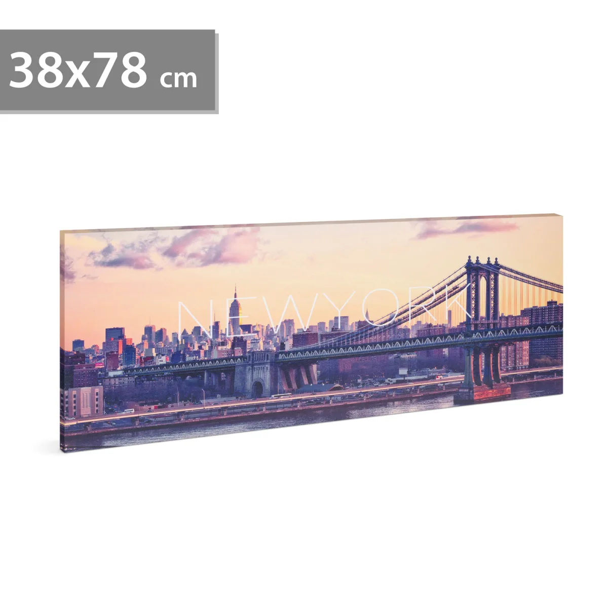 Tablou LED New York 78 x 38 cm, decor perete cu lumina alb rece, 2 xAA