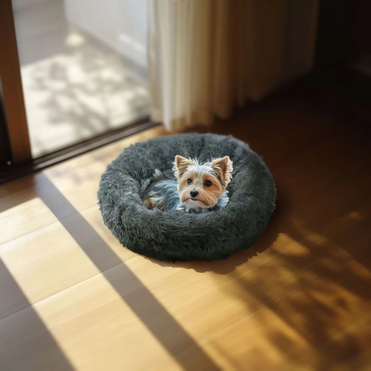 Pat pentru caini - rotund - dimensiune "L" - 70 cm - gri - imagine 2