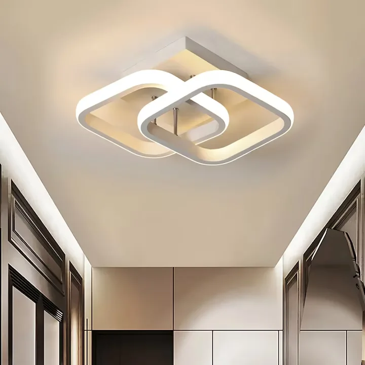 Lustra LED Macvi® 22W Design Modern cu Patrate Alb Acril Metal 29x19x9 cm pentru Living Dormitor - imagine 2