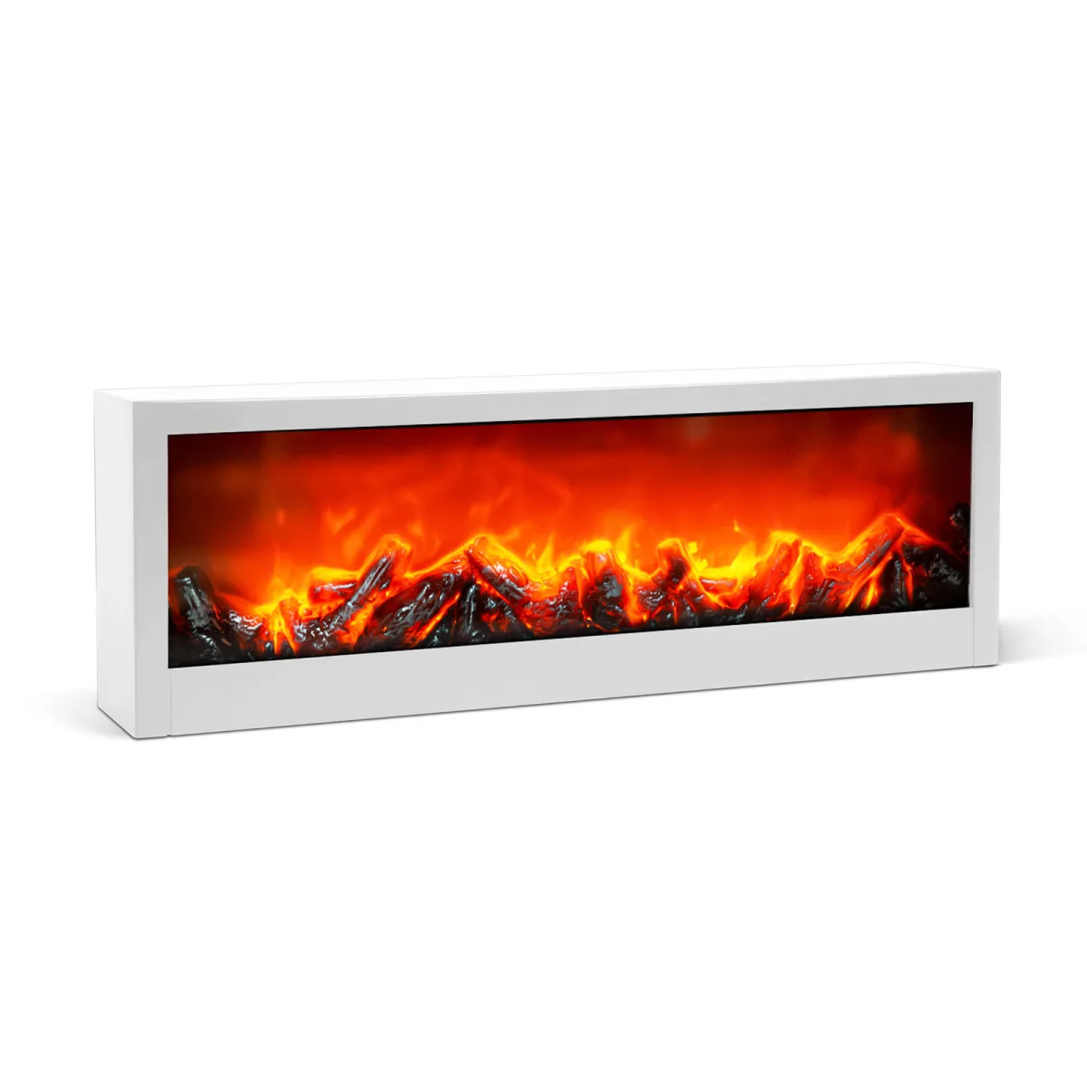 Semineu LED cu efect de flacara, alb, cu alimentare de la baterie sau USB, 60 x 10 x 20 cm