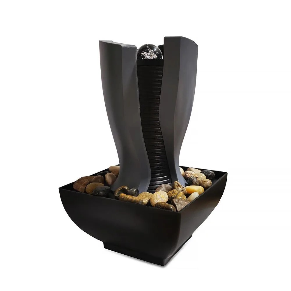 Fantana decorativa interior cu LED 22x22x28cm, fantana apa relaxare feng shui cu bila sticla USB