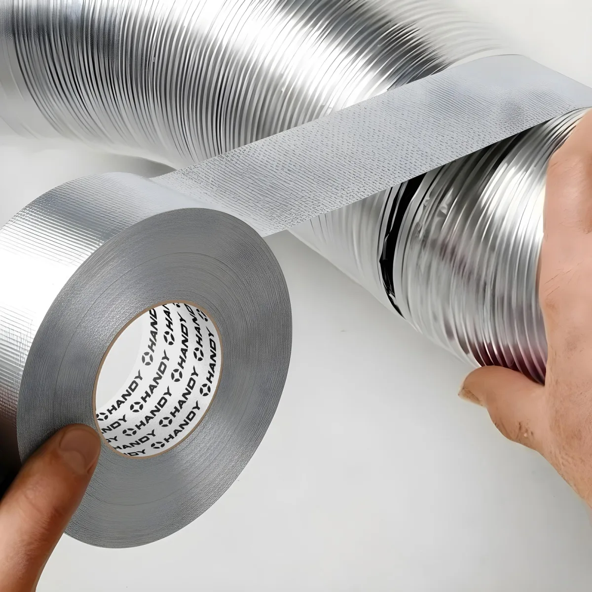 Banda adeziva aluminiu armata fibra sticla 50 m x 50 mm, banda HVAC izolatie conducte, rezistenta foc si caldura - imagine 2
