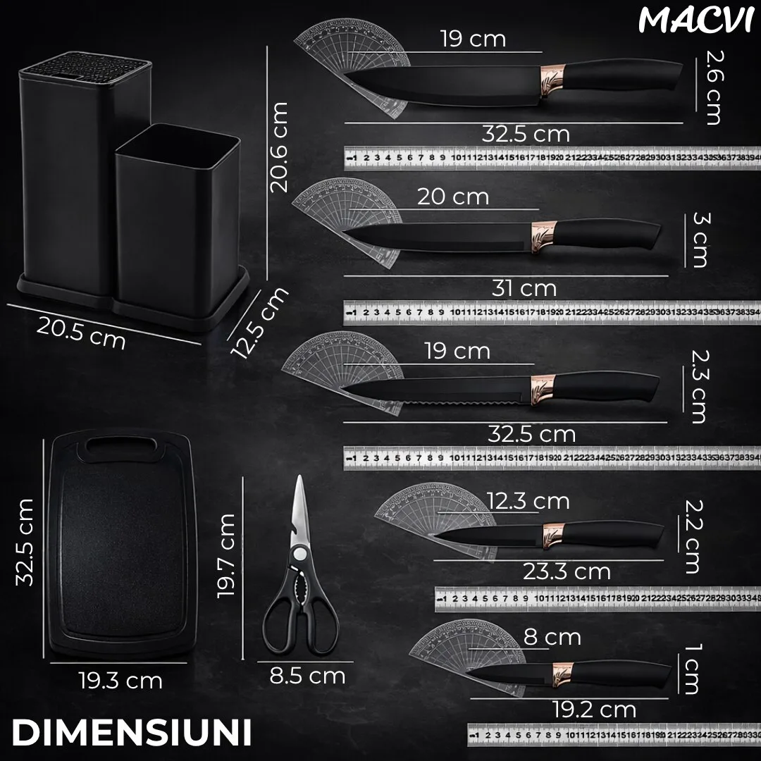 Set Ustensile Bucatarie Macvi® 19 Piese Silicon Termorezistent si Bambus, Cutite Inox, Suport Organizator Compact, Design Negru Elegant - imagine 3