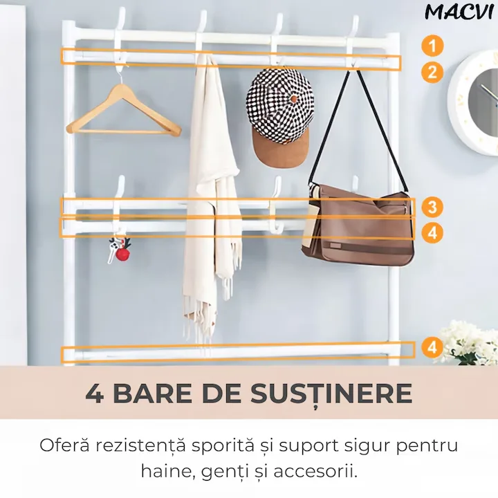 Cuier multifunctional Macvi® pentru haine si incaltaminte, 171x80x26.5 cm, material durabil, design ergonomic si modern, negru - imagine 4