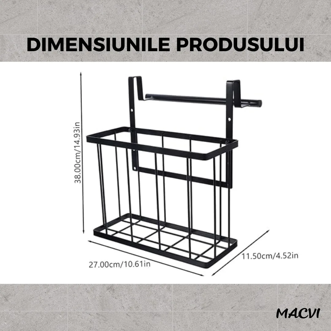 Cos metalic suspendat Macvi®, organizator pentru dulap baie sau bucatarie, economisire spatiu, otel carbon, montaj simplu - imagine 2
