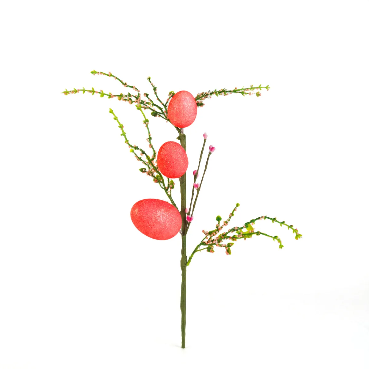 Ramura decorativa Paste cu oua sclipitoare rosie, 40x16 cm - imagine 2