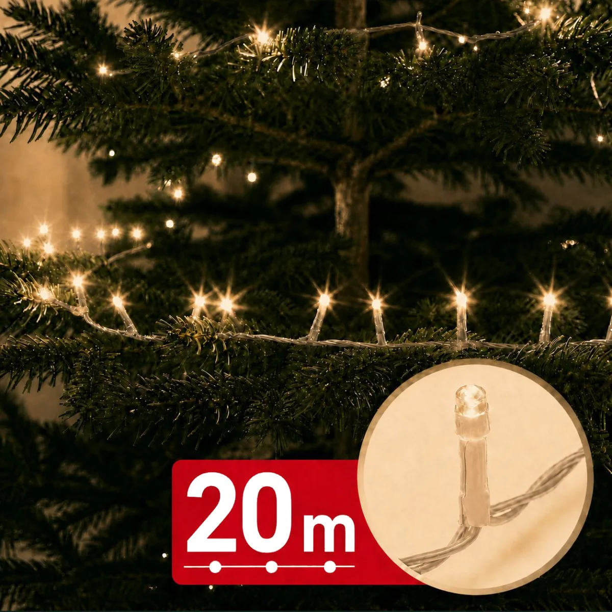 Instalatie de Craciun 20 m, 400 LED alb cald, 8 jocuri lumini, timer, IP44, interior exterior