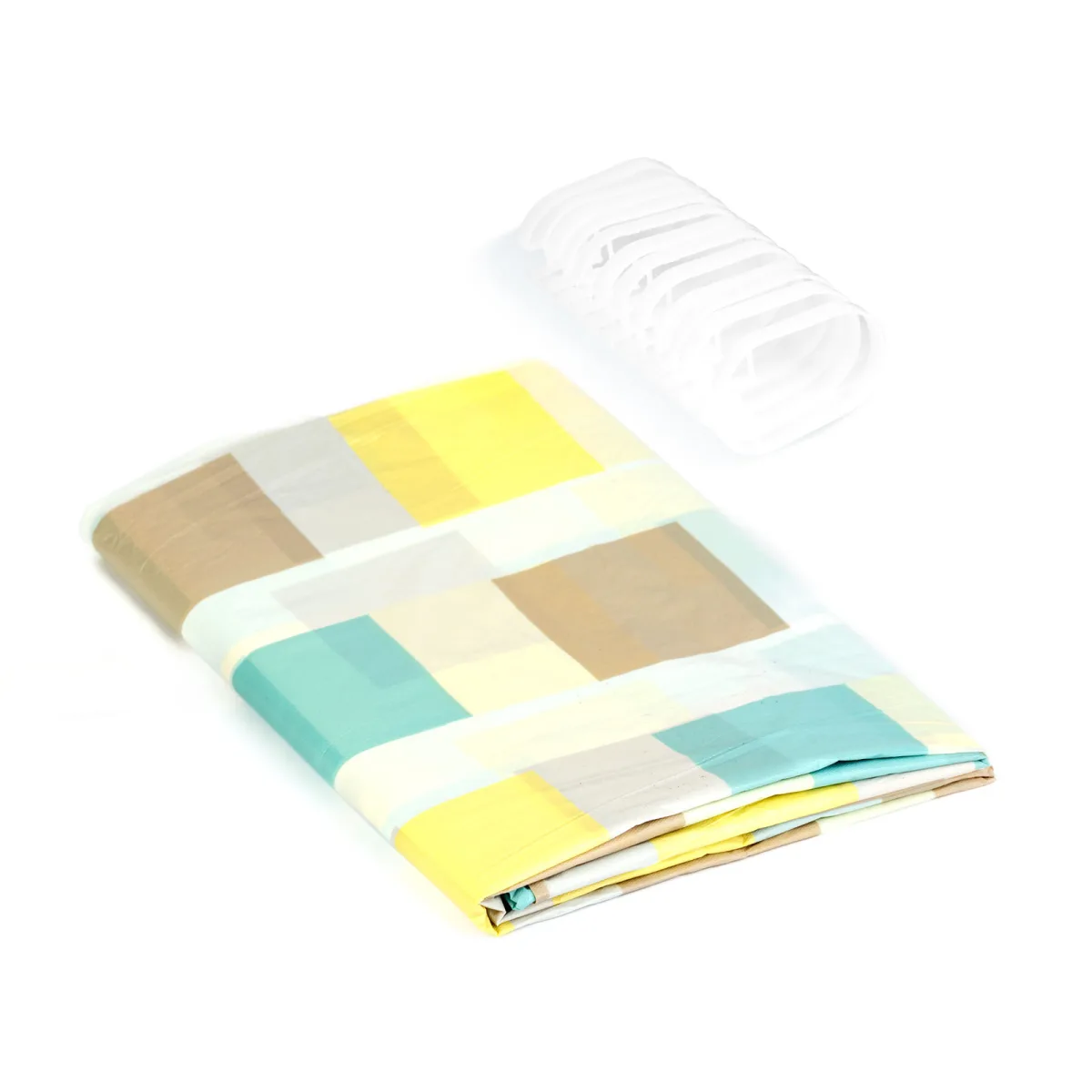 Set cortina dus, 180x180 cm, 3 modele, albastru, primavara, patrat, semitransparent cu inele - imagine 6